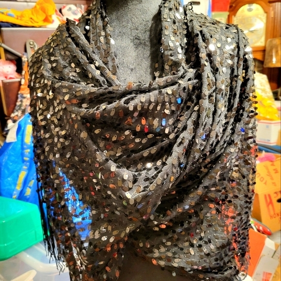 Large Black Sequins Scraf 72" long and 9" fridge  width 25" - Picture 8 of 11